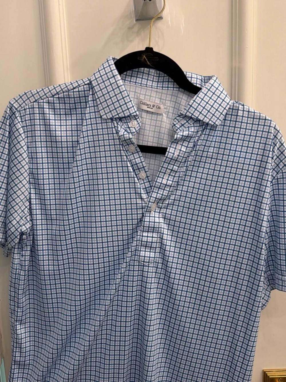 Collars & Co. Men’s Light Blue Windowpane Short-Sleeve Polo